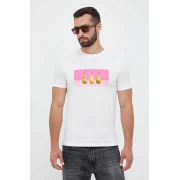 United Colors of Benetton tricou din bumbac culoarea alb, cu imprimeu