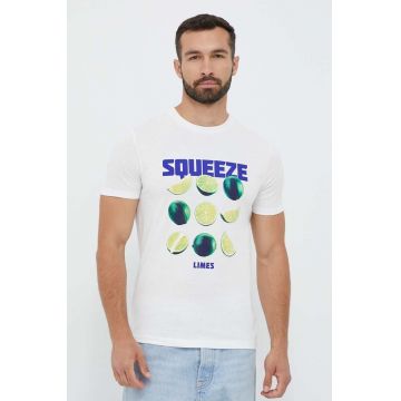 United Colors of Benetton tricou din bumbac culoarea alb, cu imprimeu