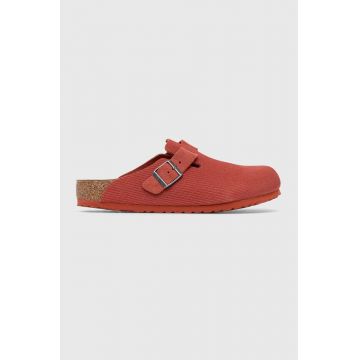 Birkenstock papuci din piele Boston Corduroy barbati, culoarea rosu, 1025645