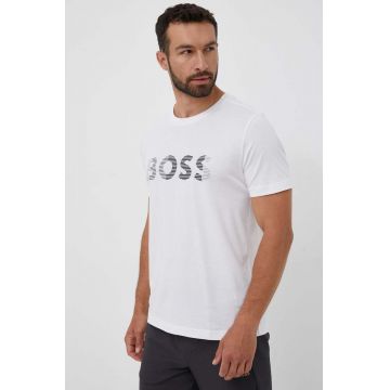 Boss Green tricou din bumbac BOSS GREEN culoarea alb, cu imprimeu