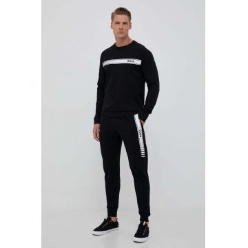BOSS pantaloni de trening din bumbac culoarea negru, cu imprimeu