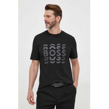 BOSS tricou din bumbac culoarea negru, cu imprimeu
