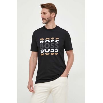 BOSS tricou din bumbac culoarea negru, cu imprimeu