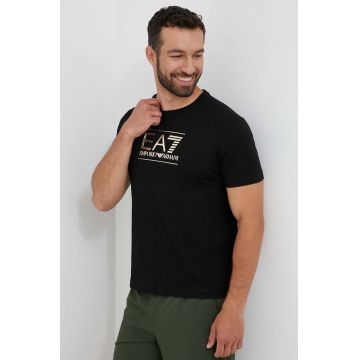 EA7 Emporio Armani tricou din bumbac culoarea negru, cu imprimeu