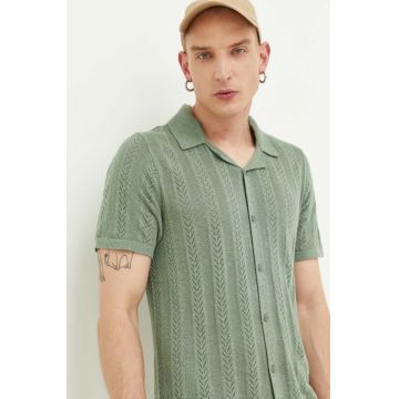 Hollister Co. camasa barbati, culoarea verde, regular