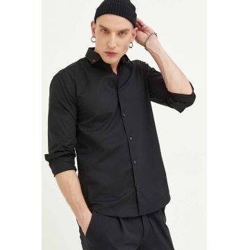 HUGO camasa barbati, culoarea negru, cu guler clasic, slim