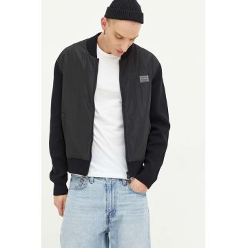 HUGO geaca bomber barbati, culoarea negru, de tranzitie
