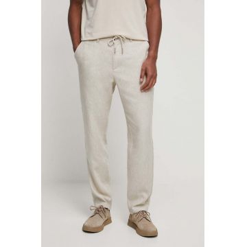 Medicine pantaloni din in culoarea bej, drept
