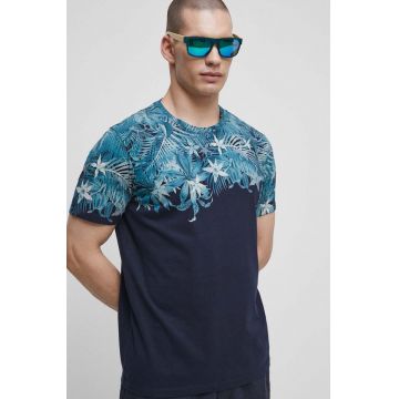 Medicine tricou din bumbac culoarea albastru marin, cu imprimeu