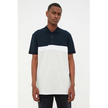 Tricou polo din bumbac cu model colorblock