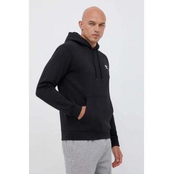 adidas Originals bluza barbati, culoarea negru, cu glugă, cu imprimeu