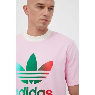 adidas Originals tricou din bumbac culoarea roz, cu imprimeu