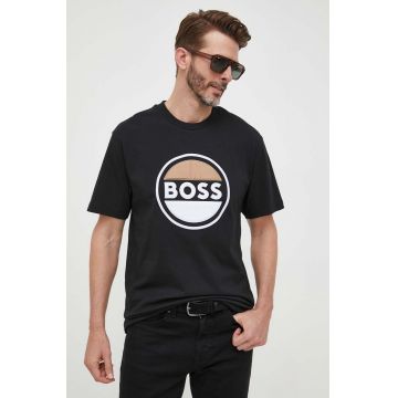 BOSS tricou din bumbac culoarea negru, cu imprimeu