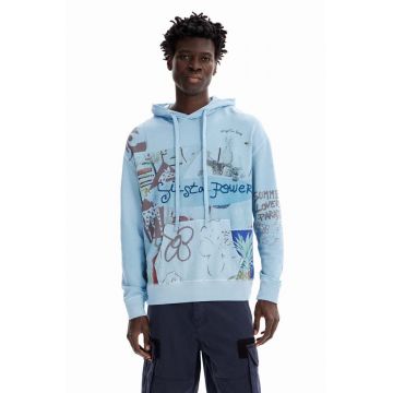 Desigual hanorac de bumbac barbati, cu glugă, cu imprimeu Desigual hanorac de bumbac barbati, cu glugă, cu imprimeu