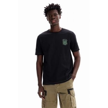 Desigual tricou din bumbac culoarea negru, cu imprimeu