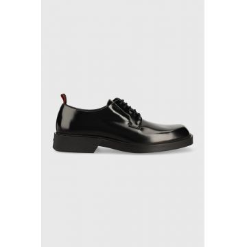 HUGO pantofi de piele Iker barbati, culoarea negru, 50497796
