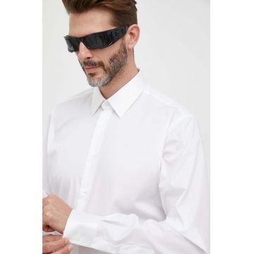 Karl Lagerfeld camasa din bumbac barbati, culoarea alb, cu guler clasic, regular