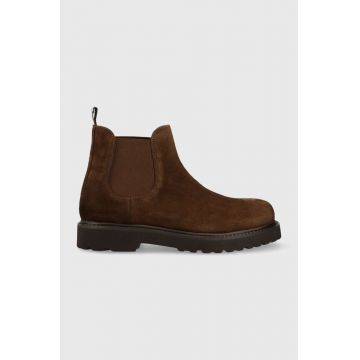 Tommy Jeans botine din piele intoarsa TJM CHELSEA HIGH BOOT barbati, culoarea maro, EM0EM01205