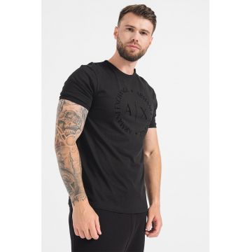 Tricou regular fit cu imprimeu logo - Negru