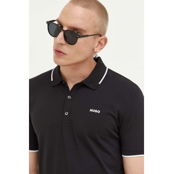 HUGO tricou polo barbati, culoarea negru, neted