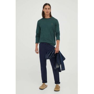 Les Deux longsleeve din bumbac culoarea verde, neted