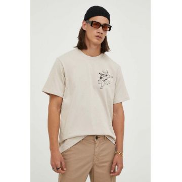 Les Deux tricou din bumbac culoarea bej, cu imprimeu