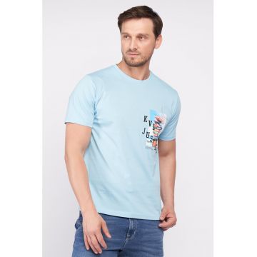 Tricou de bumbac cu decolteu la baza gatului