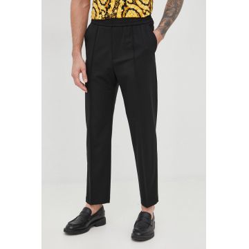 Emporio Armani pantaloni de lana barbati, culoarea negru, drept