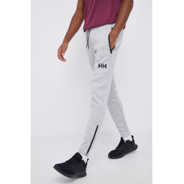 Helly Hansen Pantaloni bărbați, culoarea gri, material neted