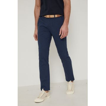 Medicine pantaloni din in barbati, culoarea albastru marin, drept