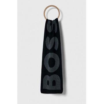 BOSS esarfa din amestec de lana culoarea albastru marin, modelator