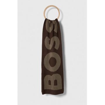 BOSS esarfa din amestec de lana culoarea maro, modelator