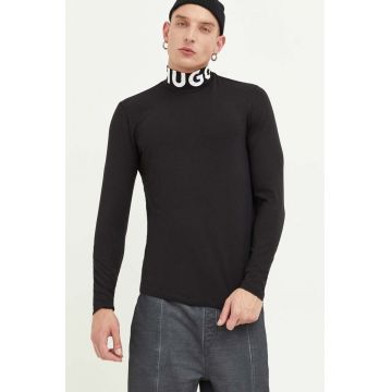 HUGO longsleeve barbati, culoarea negru, cu imprimeu