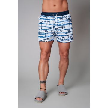 Pantaloni scurti de baie cu snur de ajustare si imprimeu tropical Pantaloni scurti de baie cu snur de ajustare si imprimeu tropical