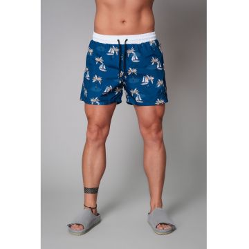 Pantaloni scurti de baie cu snur de ajustare si imprimeu tropical