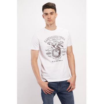Tricou cu deccolteu la baza gatului si imprimeu