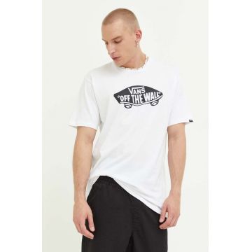 Vans tricou din bumbac culoarea alb, cu imprimeu