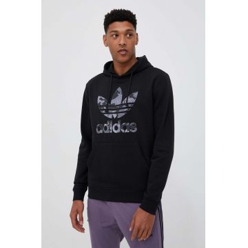 adidas Originals bluza barbati, culoarea negru, cu glugă, cu imprimeu