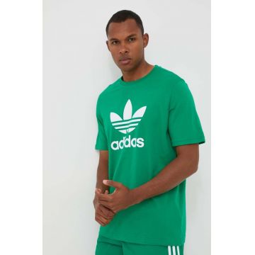 adidas Originals tricou din bumbac culoarea verde, cu imprimeu