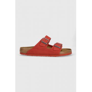 Birkenstock papuci din piele Arizona Corduroy barbati, culoarea rosu, 1026145