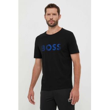 Boss Green tricou din bumbac BOSS GREEN culoarea negru, cu imprimeu