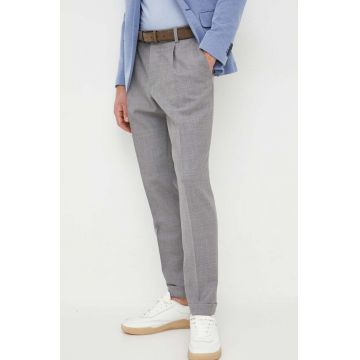 BOSS pantaloni de lana culoarea gri, drept