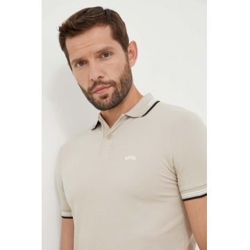 BOSS tricou polo BOSS ATHLEISURE barbati, culoarea bej, cu imprimeu