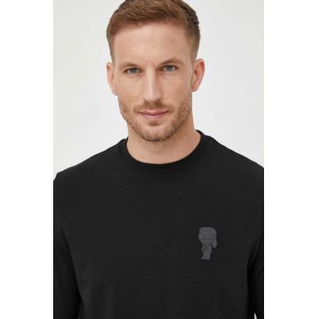 Karl Lagerfeld longsleeve barbati, culoarea negru, neted