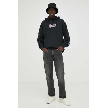 Levi's hanorac de bumbac barbati, culoarea negru, cu glugă, cu imprimeu