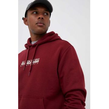 Napapijri bluza barbati, culoarea bordo, cu glugă, cu imprimeu