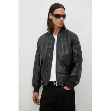 PS Paul Smith geaca bomber de piele barbati, culoarea negru, de tranzitie