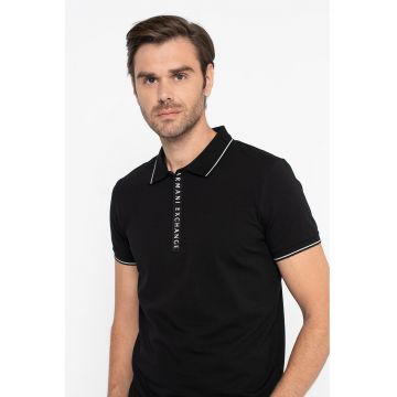 Tricou polo cu fenta cu fermoar - Negru
