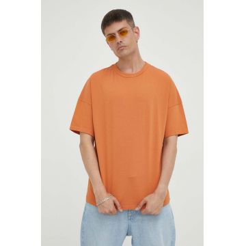 American Vintage tricou din bumbac culoarea portocaliu, neted