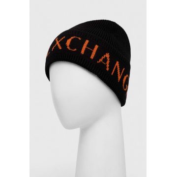 Armani Exchange caciula din amestec de lana culoarea negru, din tesatura neteda